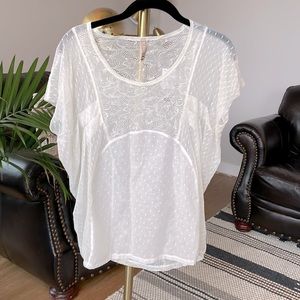Free People Lace Short Sleeve Blouse